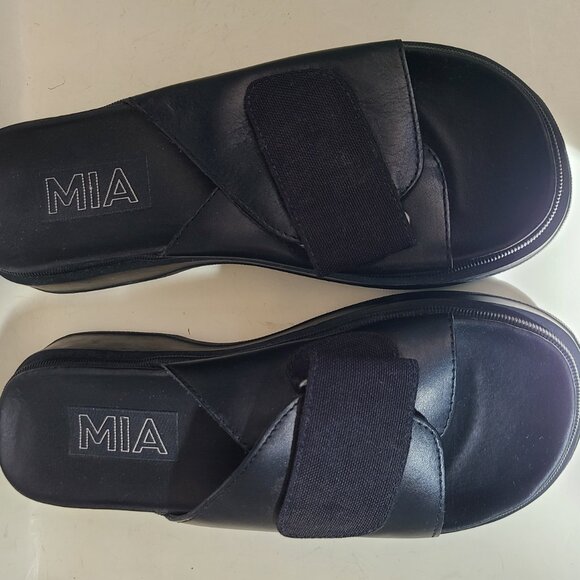 MIA 80's Chunky Platform Slide Black Sandals US 8.5 Retro Style - Picture 4 of 16